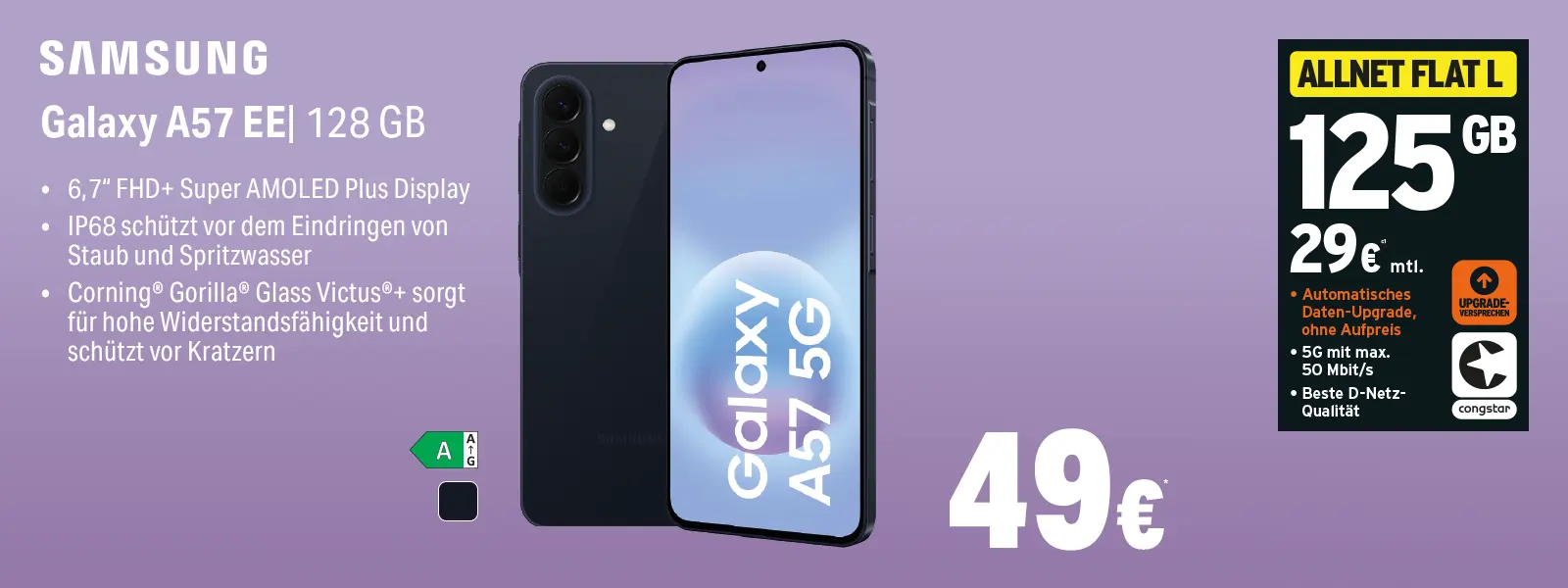 Samsung Galaxy A57 5G Smartphone mit 128 GB, AMOLED Display, IP68 Schutz