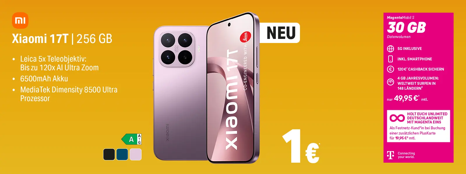 Werbebanner: Xiaomi 17T 256 GB Smartphone, Leica Kamera, 6500mAh, 5G Tarif